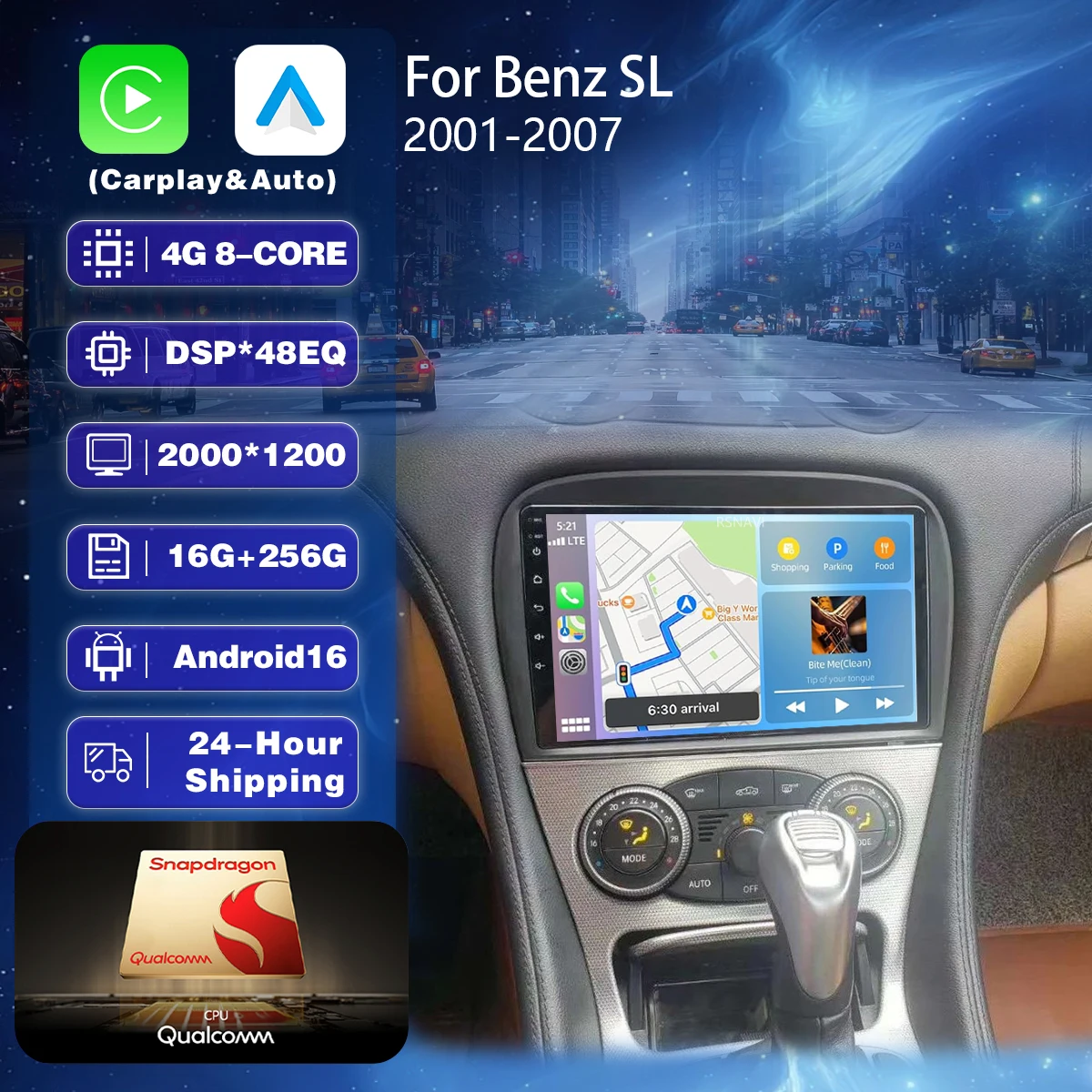 Versand innerhalb von 24 Stunden Android 16 Carplay Auto 2K Bildschirm BT Autoradio-Player für Benz SL R230 SL350 SL500 SL55 SL600 SL65 2001 - 2007