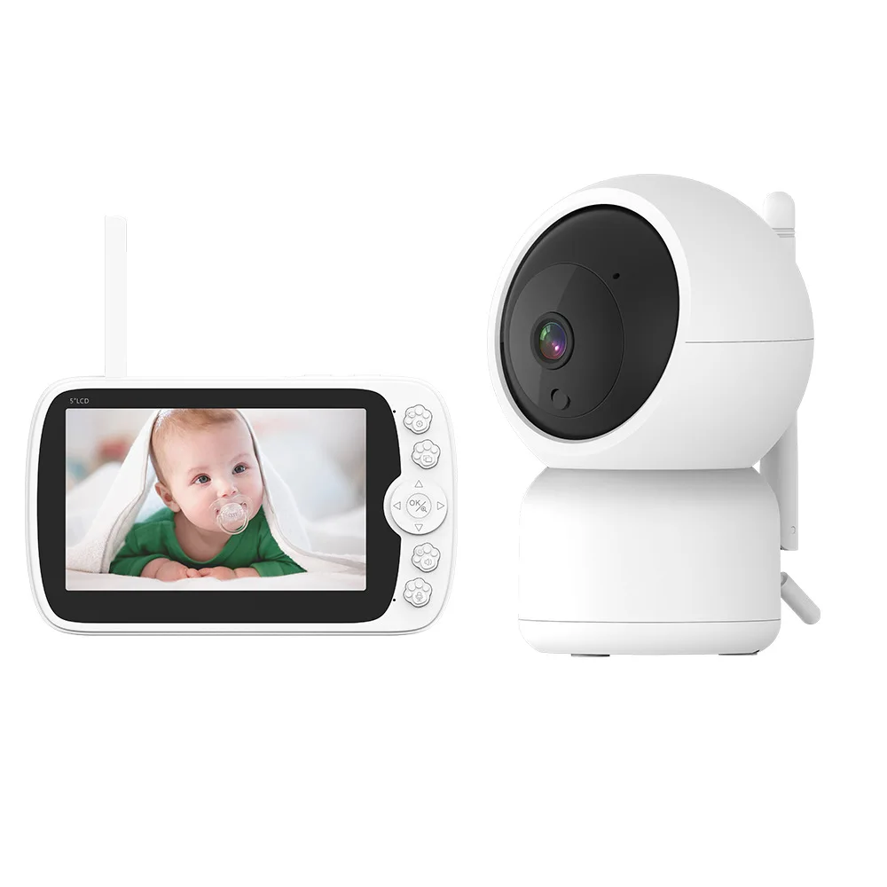 

5Inch Screen 2MP 1080P HD Wireless PTZ Intercom Baby Monitor Long Range Baby Camera Temperature Display Feeding Plan Babysitter