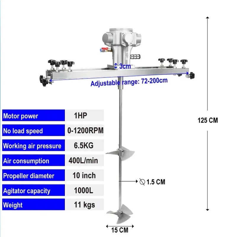 IBC Tank Industrial Agitator One Ton Barrel Mixer Airtool Powered Dispersion Machine Pneumatic Mixer Carton Box 1 Set Ibc 1000