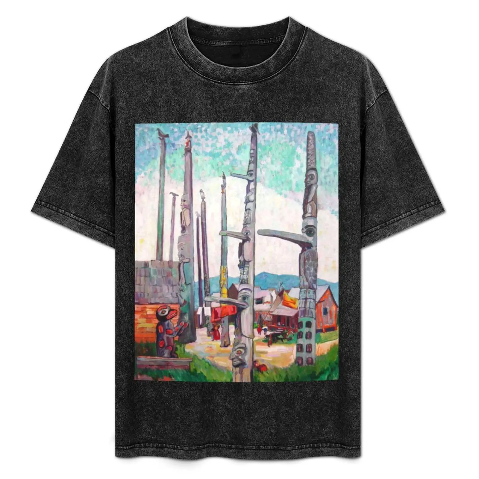 

Emily Carr - Totem Poles, Kitseukla T-Shirt Large Size Basic Casual T-Shirt