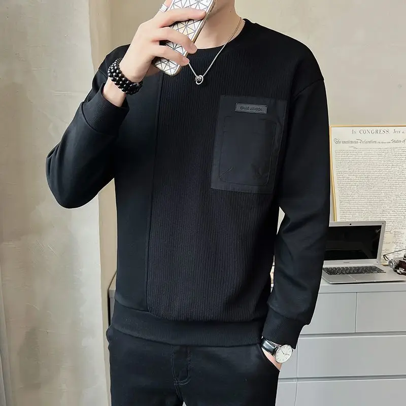 Fashion O-Neck Spliced Letter Pockets Tee Shirt Men's Clothing 2023 Autumn New Oversized Casual Pullovers Korean T-Shirt