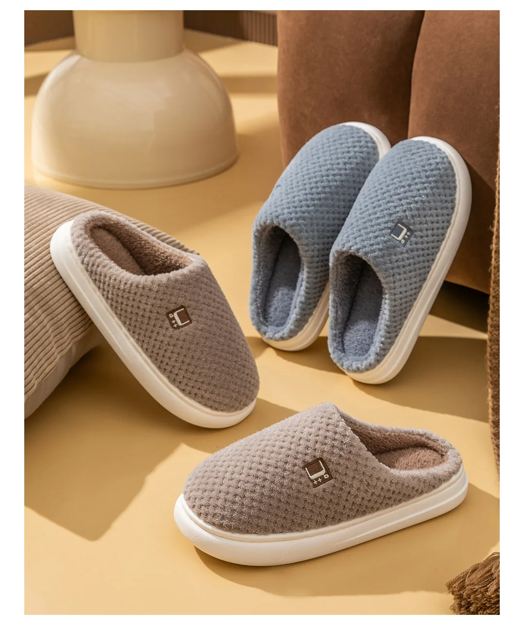 New Xiaomi Couple Comfortable Plush Thick Bottom Warm Cotton Slippers Winter Plush Home Slipper Non-Slip Light Durable