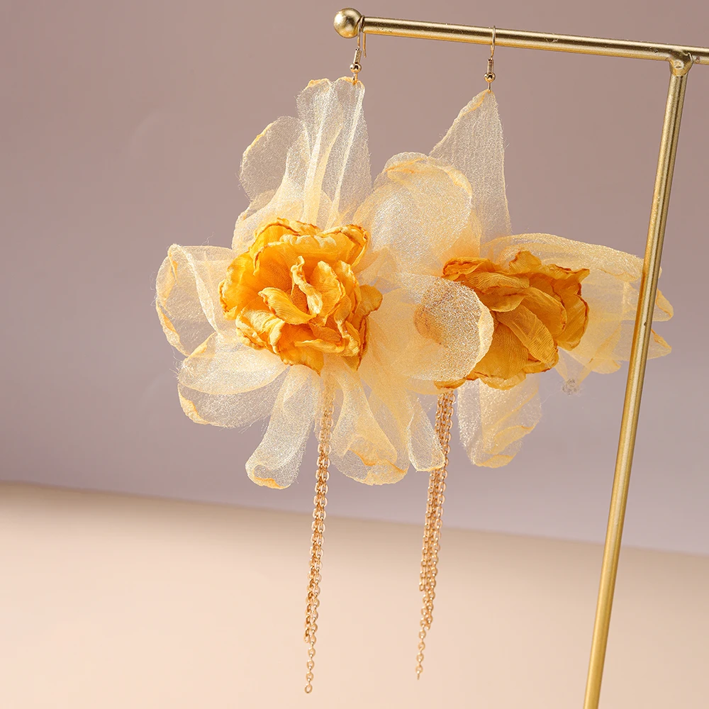 Aihua Mode Große Spitze Blume Ohrringe für Frauen Handgemachte Gyspy Quaste Blumen Ohrringe Mädchen Urlaub Urlaub Schmuck Geschenke – Detail 4