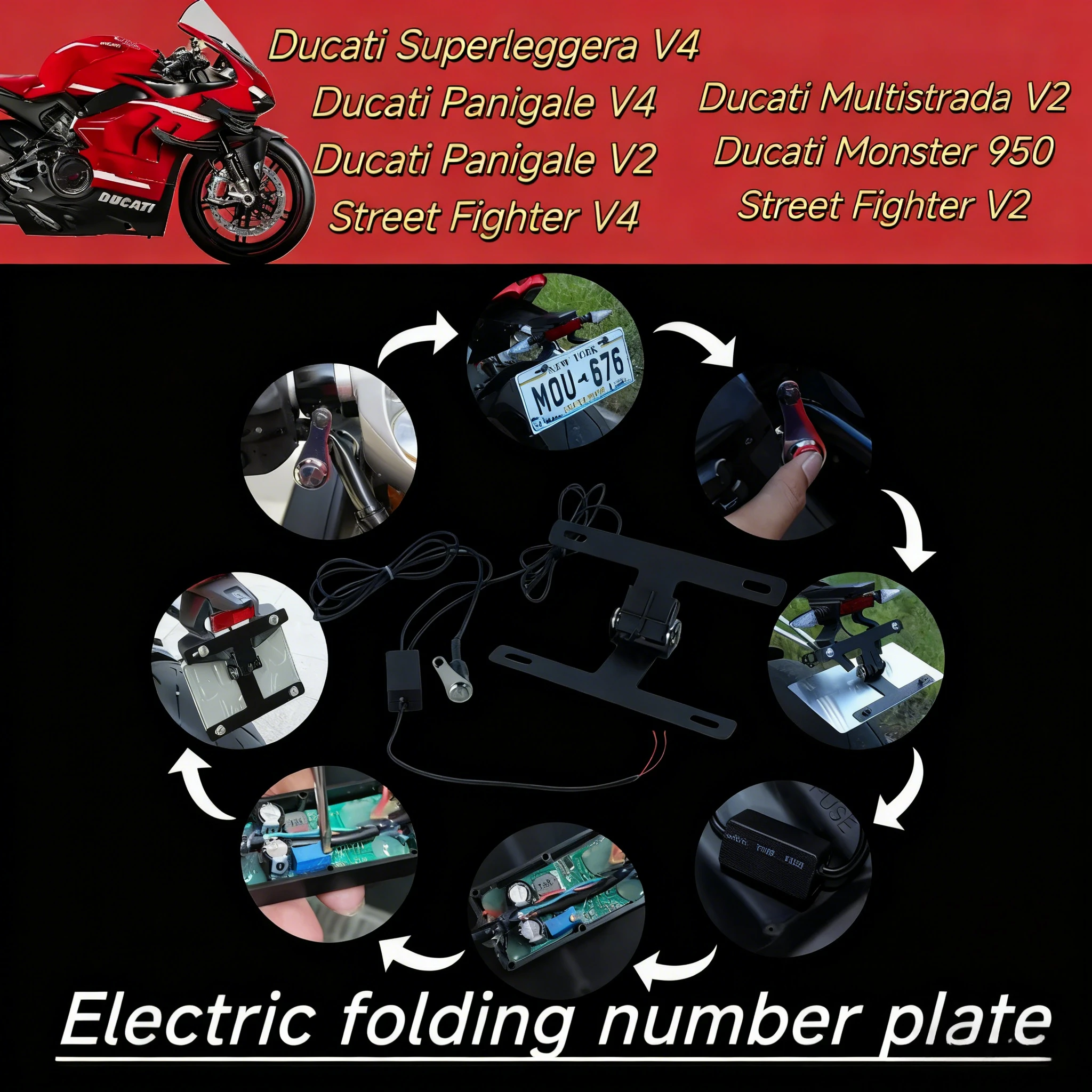 

Advanced Adjustable License Plate Button Switch for Ducati Ducati Superleggera V4 Panigale V4 V2 Street Fighter V4 V2 Monster950