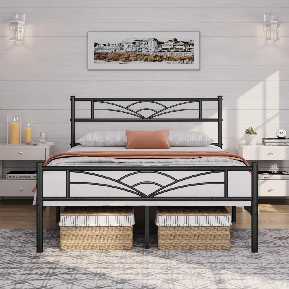 

Full Size Bed Frame, Metal Platform Bed Frame with Cloud-Inspired Design Headboard, No Box Spring Needed, Sturdy Stee
