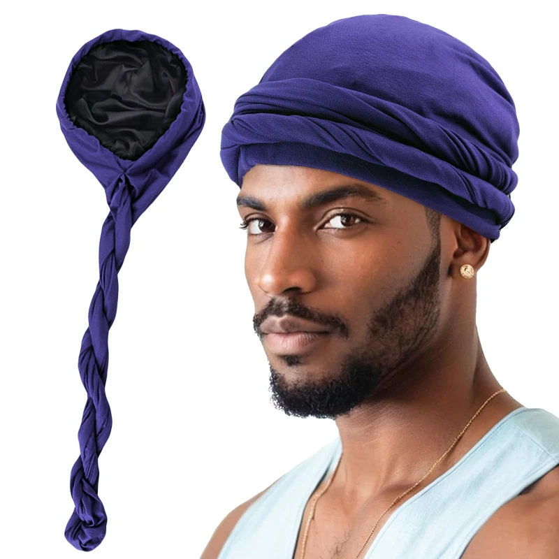 Men\'s Turban Hat Satin Lining Stretchy Men Bandana Indian Cap Modal And Satin Turban Hip Hop Caps Headband Biker Headwrap