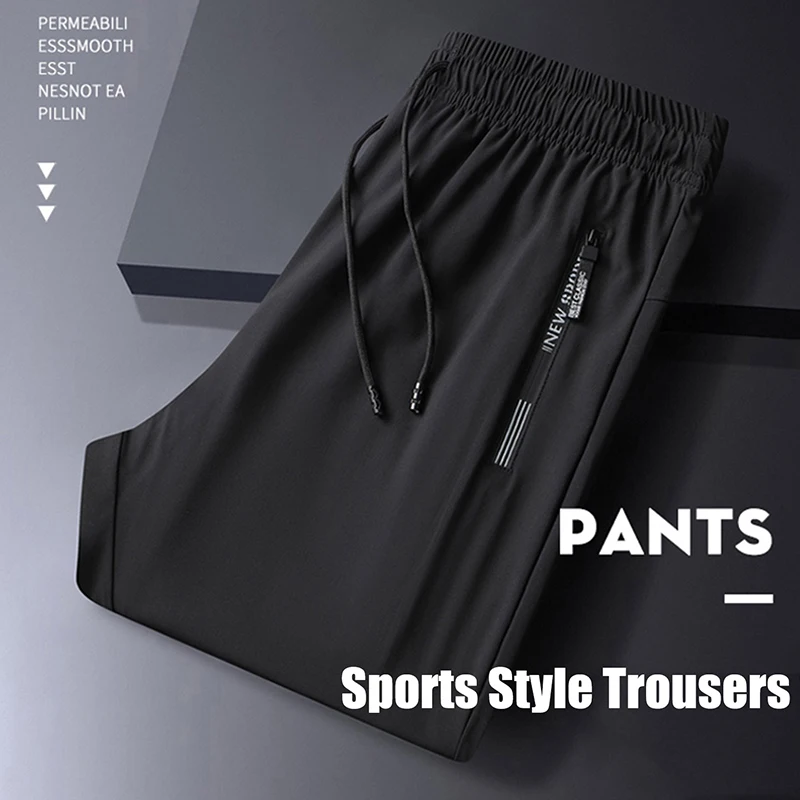 Men's Summer Ice Silk Trousers Summer Running Fitness Ice Stretch Breathable Sports Pants Men Jogging Travel Soft Casual Pants