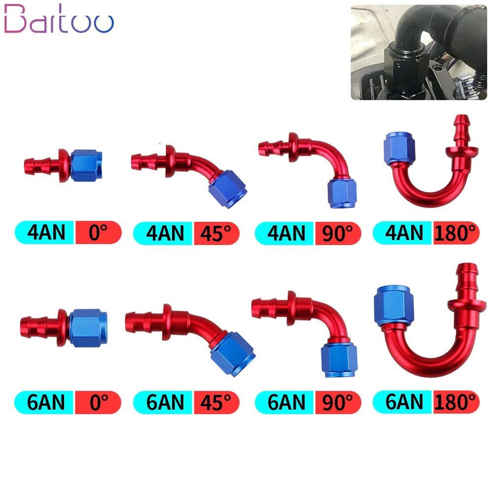 AN4/AN6 Straight 0/45/90/180 Degree Female Swivel to Push Lock Hose End Fitting Oil Fuel Hose End Connection Adapter