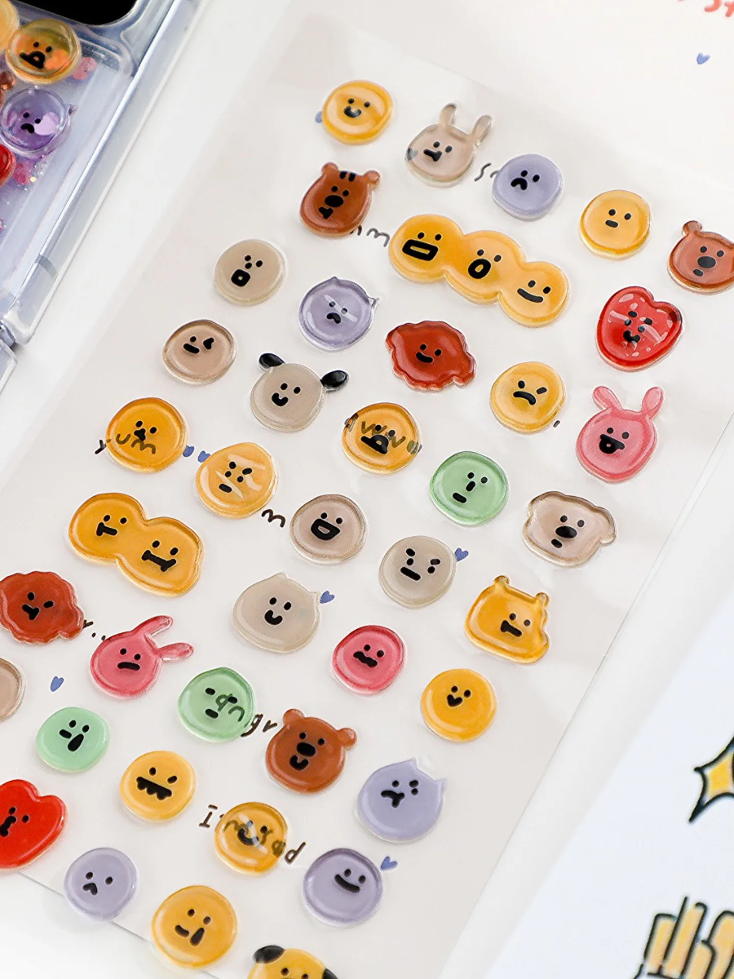 Korean 3D Smile Face Crystal Stickers DIY Craft Supplies BONITO Gem Sticker for Scrapbooking Junk Journal & Home Decoration