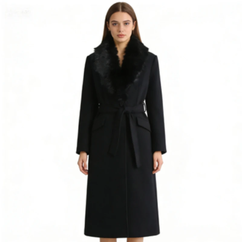 

New Fall Winter Wool Blend Coat | Women's Faux Fur Collar Oversized Trench Coat