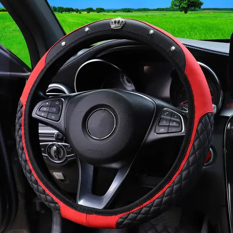 1 PU कढ़ाई वाला क्राउन सेट कृत्रिम हीरे के साथ ब्लिंगब्लिंग लेदर स्टीयरिंग व्हील कवर बिना इनर रिंग के 14.5-15 इंच फिट बैठता है 6 best sales स्टीयरिंग व्हील कवर सेट - №2