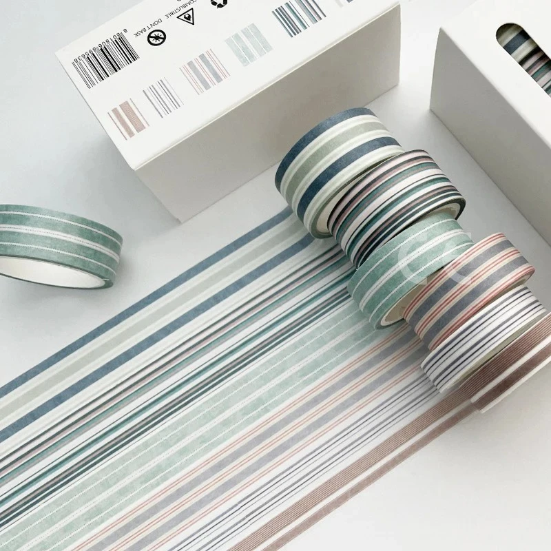 6Rolls/box Kawaii Handbook DIY Plaid Washi Tape Masking Tape Paper Gift Decoration Material 6 Colors in A Box 5 Meters in A Roll