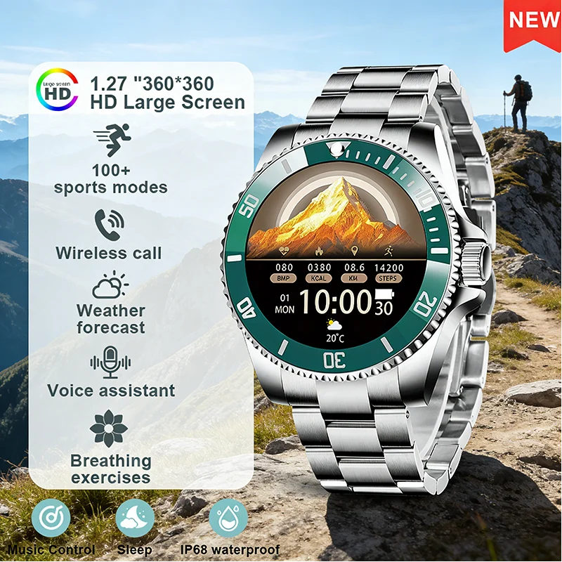 

Умные часы LIGE 2026 для мужчин с Bluetooth-вызовами, экраном 1.27'', функцией ответа на звонки, водонепроницаемостью IP68, спортивные, цифровые, деловые, люксовые часы для мужчин