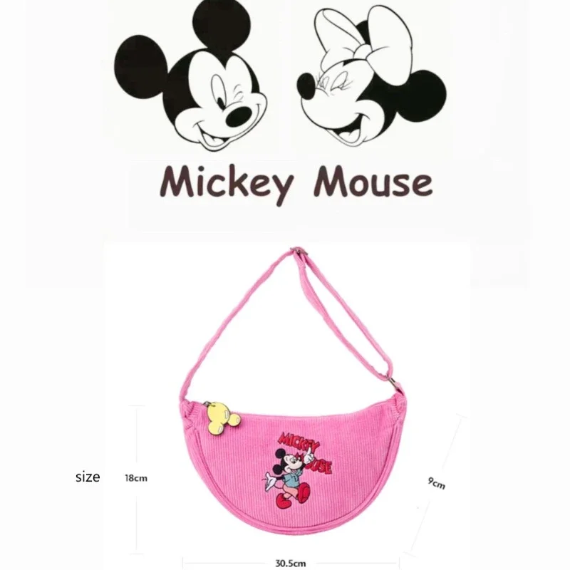 Disney New Autumn Winter Cute Cartoon Mickey Retro Series Corduroy Crossbody Bag Girl Single Shoulder Handheld Underarm Children