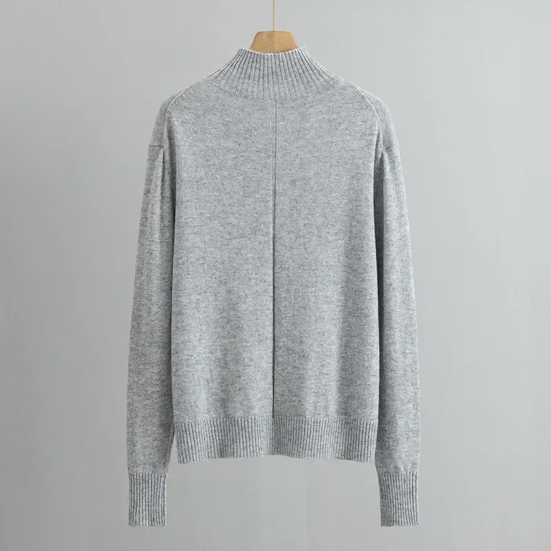 Autumn and Winter New Classic Simple Half High Collar Pullover Knitted Cashmere Sweater Women