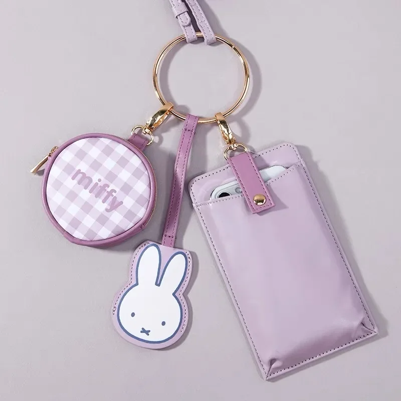 

Kawaii Miffy Three-piece Mobile Phone Case Creative Cute Coin Purse Key Chain Multi-purpose Crossbody Storage Bag Gift for Gril