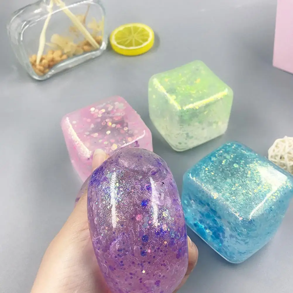 

Squeeze Fidget Toy Soft TPR Quick Recovery Sequins Square Cube Pinch Toy Anti-stress Creative Ice Cube Squishes Stress