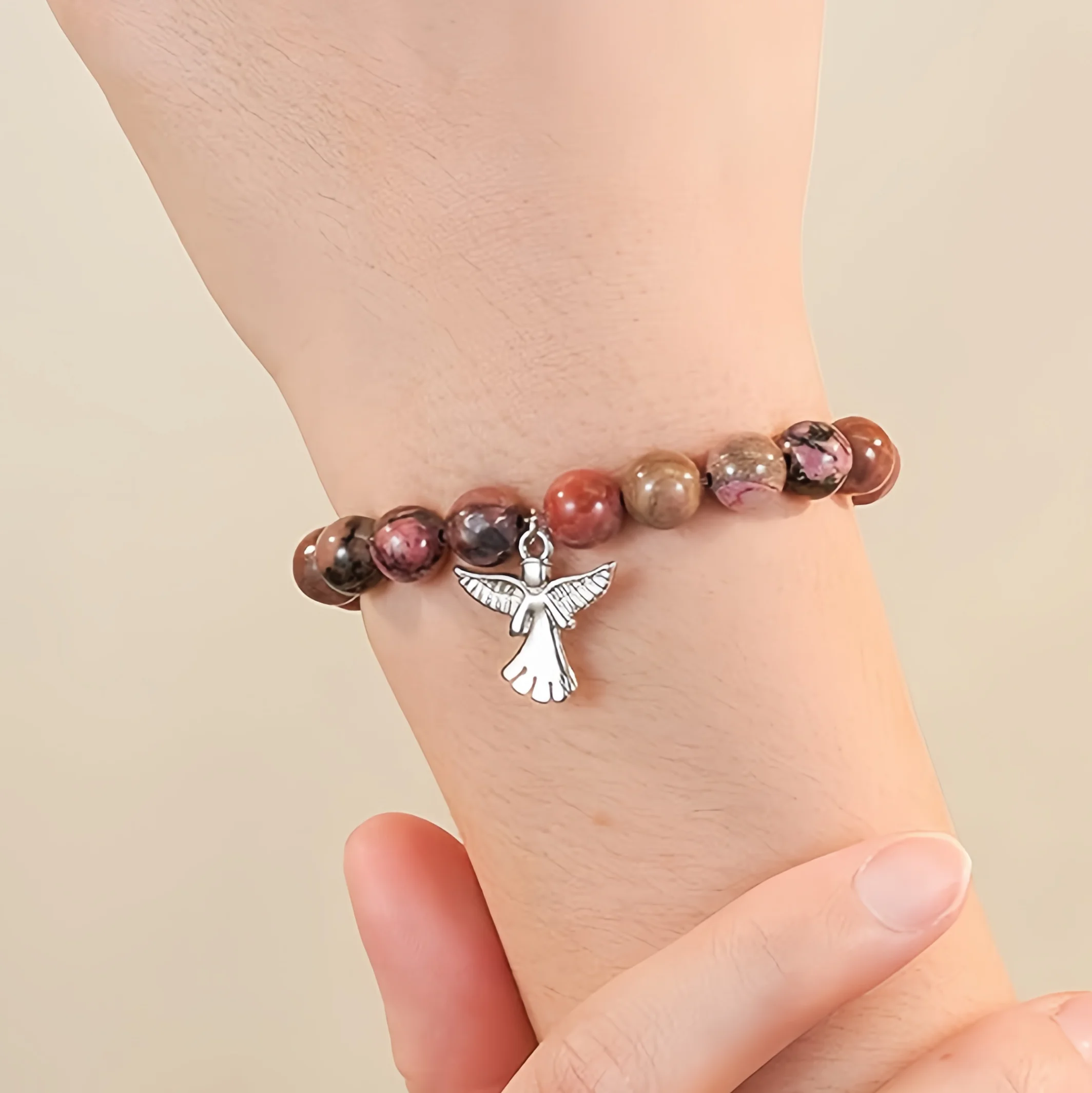 New Unique Design Natural Agate Elegant and Exquisite Angel Beaded Bracelet For Women Religious Christmas Party Favor with Bless