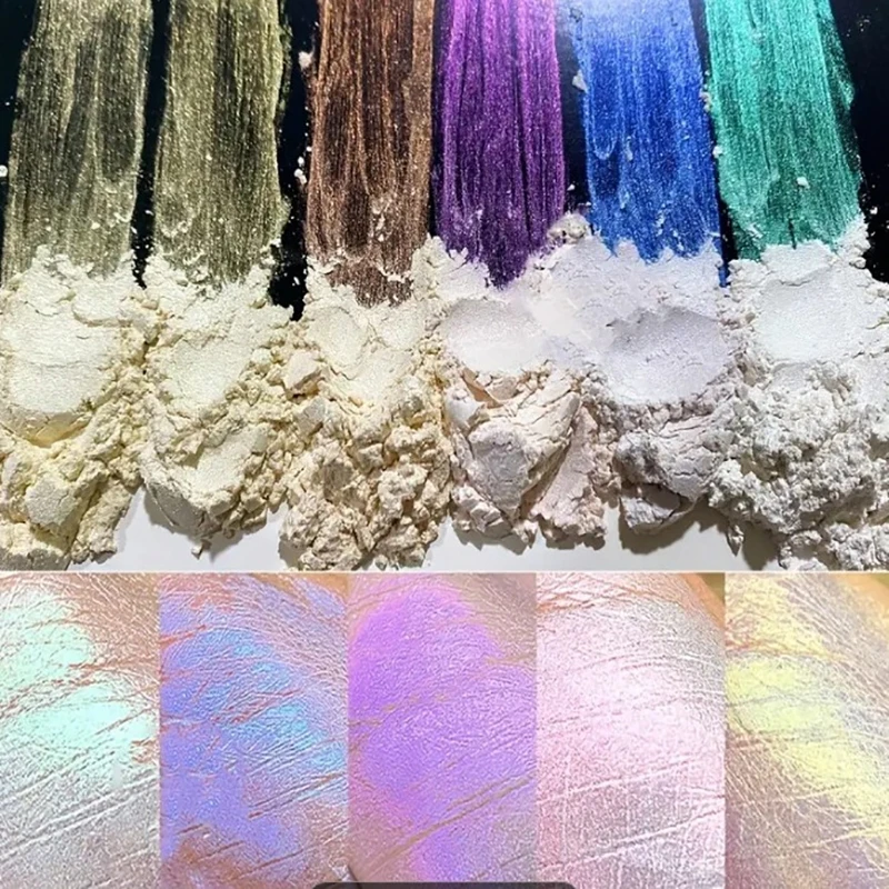 6 Potten Zeemeermin Chroom Nagel Poeder Aurora Iriserende Poeder Pigment-Wit Eenhoorn Chroom Stof Opaal Parel Mica Poeder 10G/Pot