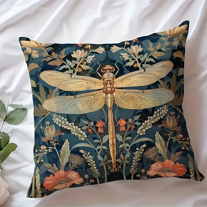 Super Soft Polyester Dragonfly Art Pillowcase Soft Animal Print Short Plush Perfect for Decorating Sofa Bedroom Throw Pillows