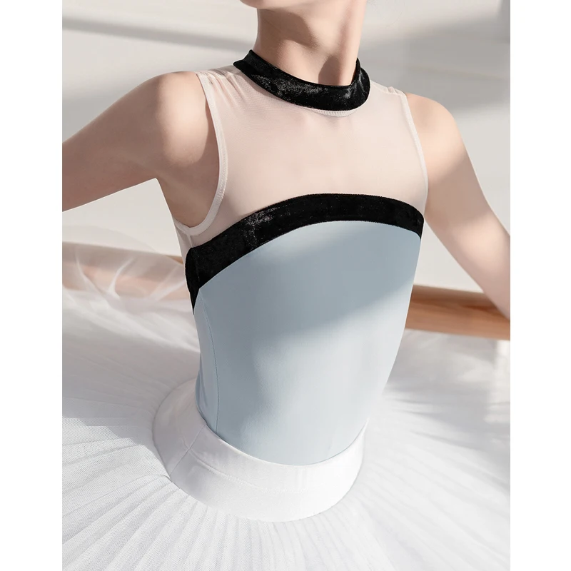 Mock Neck Girls Ballet Leotard Nylon Velvet Turtle Ballerina Cloth Rhythmic Swimsuit Bodysuit Kids Dancewear Training