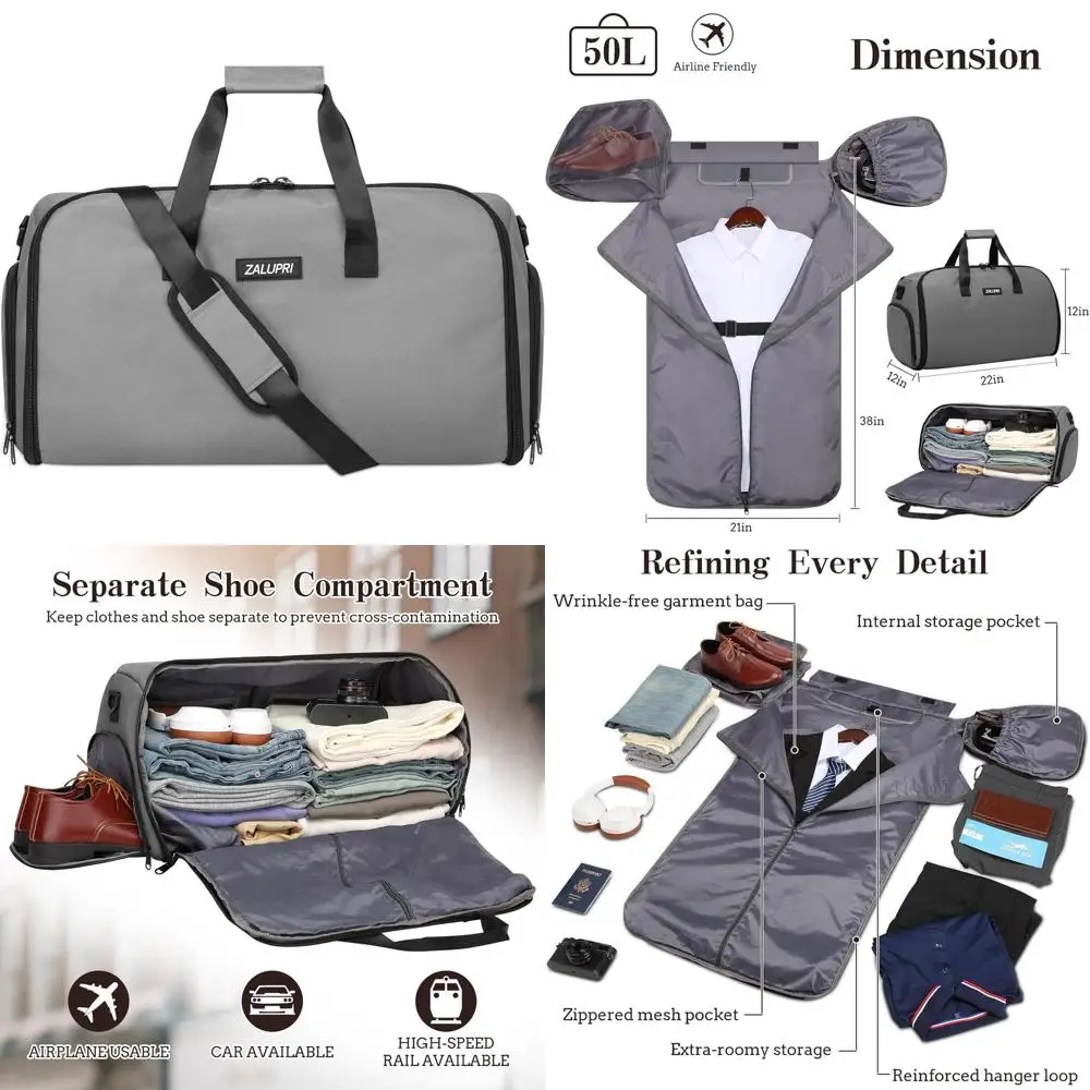 

45L Weekender Garment Bag: Perfect for 2-Day Trips, Wrinkle-Free Travel with Shoe Compartment