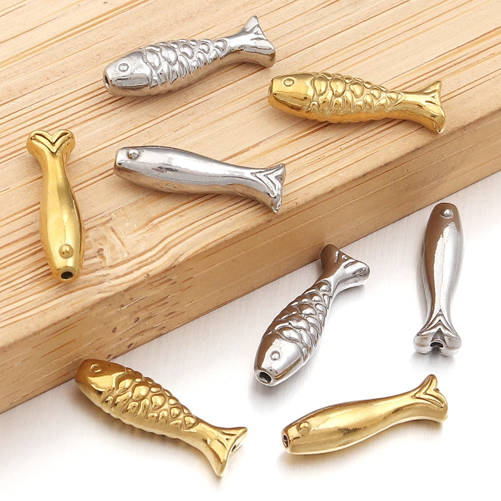 5pcs 14mm Stainless Steel Small Fish Beads Charm Loose Spacer Bead for Jewelry Making Bracelets Needlework Necklace Crafts view 4