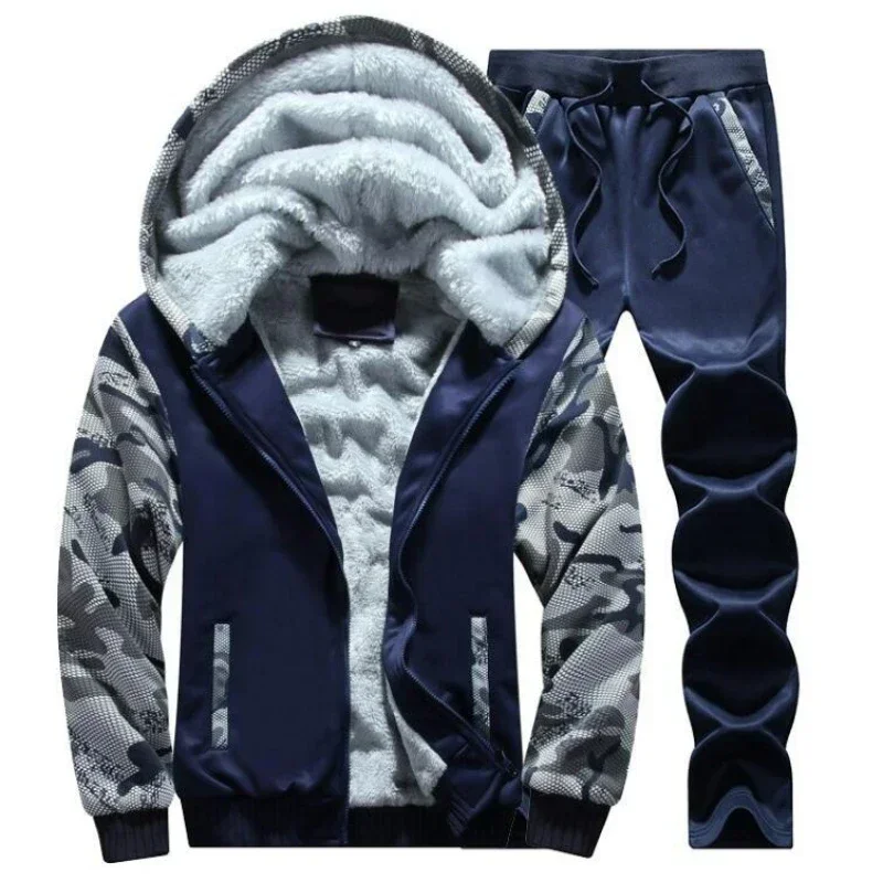 Hot Sell Men\'s Tracksuit Winter Mens Warm Set Fleece Track Suits Thicken Men Clothing Mens Suits Plus Size 5XL