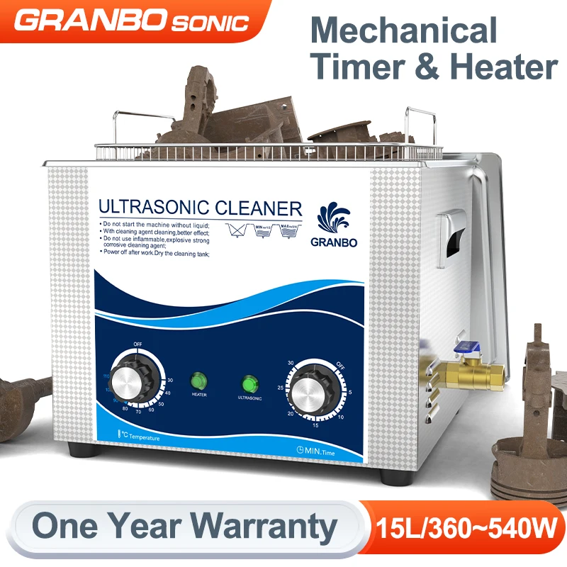 Granbo 15L 360W-540W Ultrasonic Cleaner with Heater & Timer for Industrial Metal Parts Dental Clinics and Lab Tools