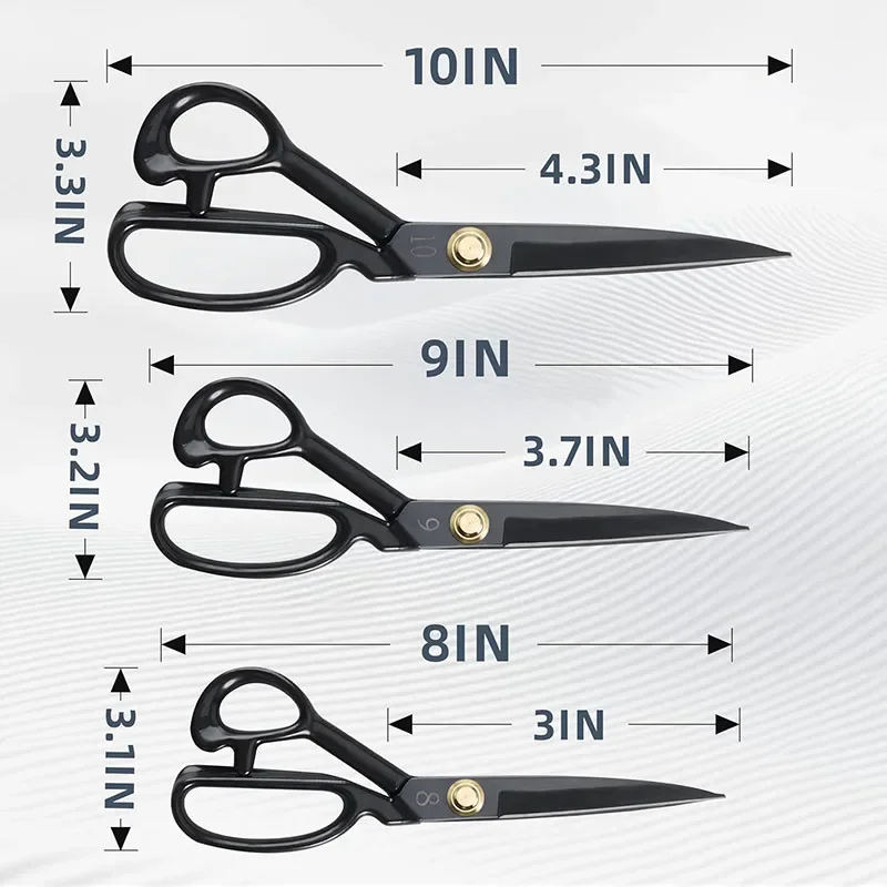 Fabric Scissors 3Pcs Forged Stainless Steel Sewing Scissors Tempered Blades Adjustable Joint Nut Comfort Handle Measuring Tapes