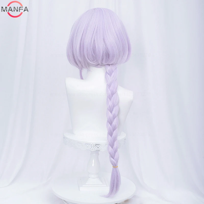 High Quality Qiqi Cosplay Wig 75cm Long Light Purple Braids Wigs Heat Resistant Synthetic Hair Halloween Party Wigs + Wig Cap