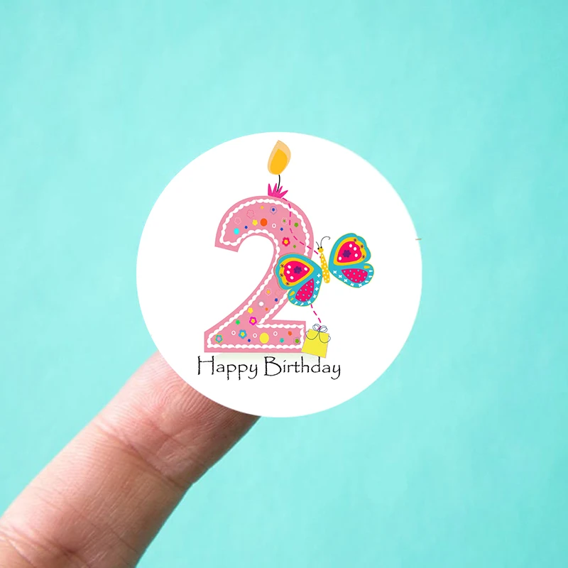 2 Years Birthday Decor Stickers Labels Boy Girls Cumpleaños Anniversary Self-adhesive Kids Party Decor Round Shape