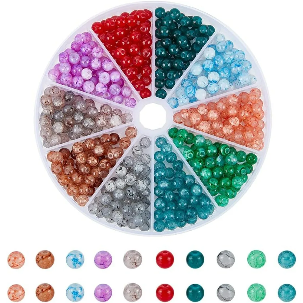 About 460 Pcs 6mm Crackle Glass Beads, 10 Colors Imitation Jade Beads Split Glass Spacer Beads Round Loose Lampwork Beads