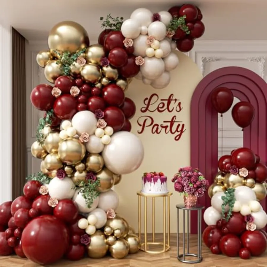 Burgundy Balloon Garland Arch Kit with Burgundy Maroon Sand White Metallic Gold Nude Balloons for Maroon and Gold Graduation Br