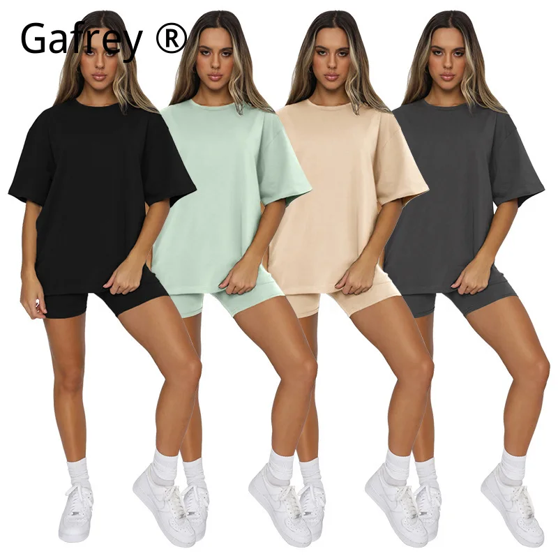 

Women Solid Color Short Sleeve Crew Neck Pullover Top Shorts Set Urban Casual Fashion Summer Two Piece Outfit Loose Fit