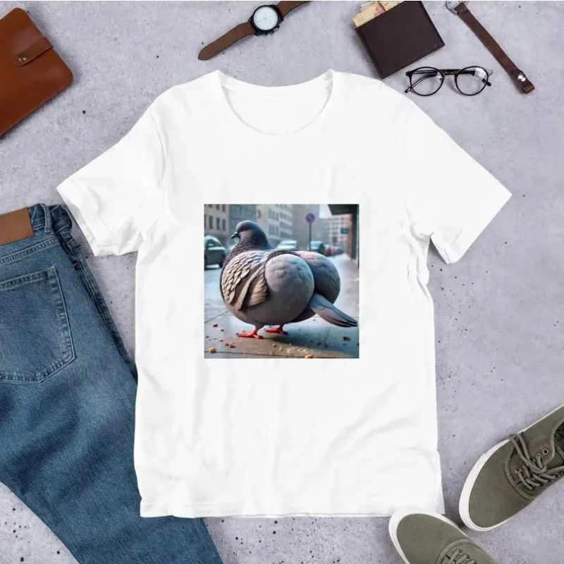 Y2K T-shirt with Interesting Brainrot Pigeon Women's Clothing Pattern Kawaii Aesthetic Harajuku Fashion Women's Round Neck Top