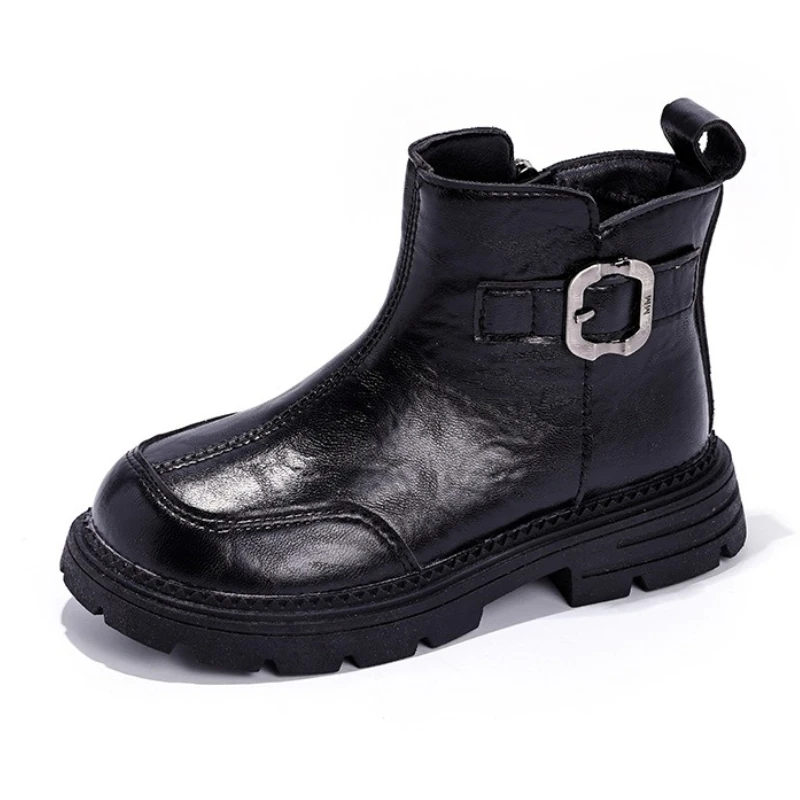 

Boys' & Girls' Soft Bottom Ankle Boots 2025 Winter Anti-slip Children's Short Boots Velvet Warm Princess Leather Kids' Shoes