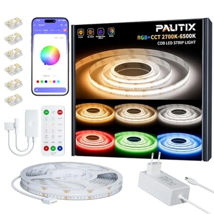 

COB LED Strip Lights20ft RGB+CCT 2700K-6500K White LED Lights Dimmable Color Changing RGB LED Strip Light with Remote/APP Contr