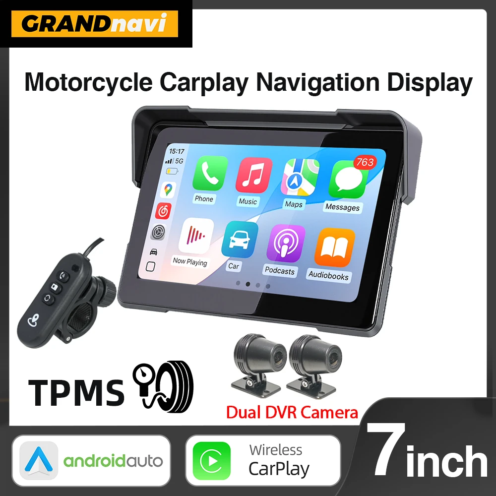 

Portable 7" IP67 Waterproof Motorcycle Navigation 2K DVR Android Auto Carplay Screen for Moto Cameras Video Recorder BT Monitor