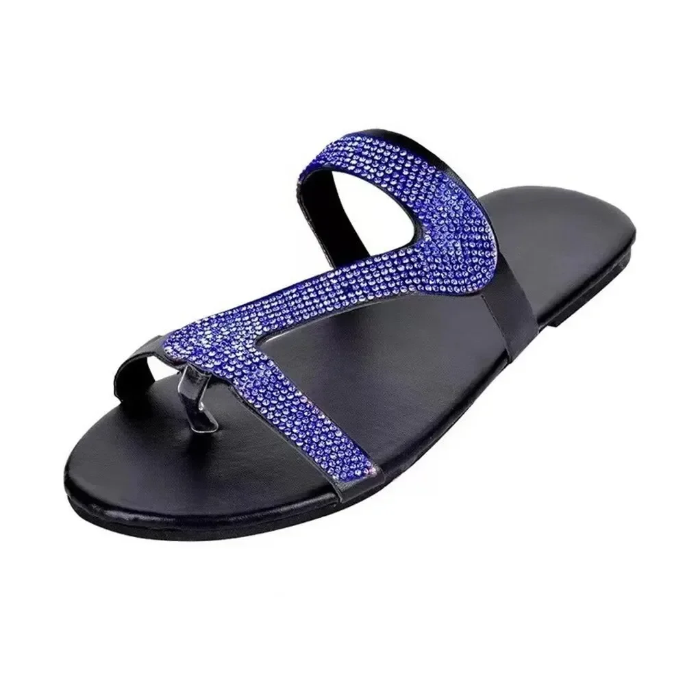 Chinelos de strass boca rasa para mulheres, slides sexy praia, sapatos confortáveis das senhoras, verão