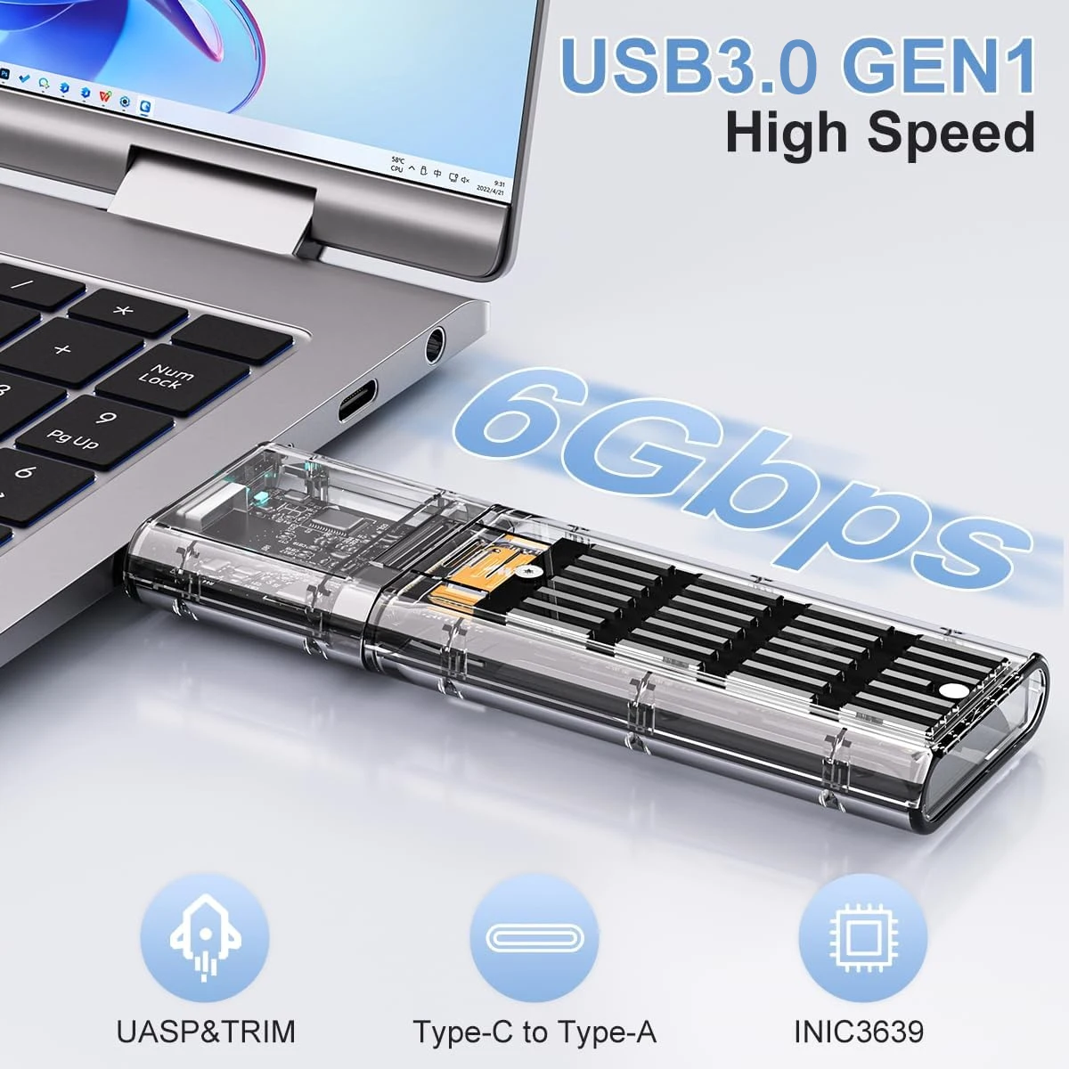 MAIWO M.2 SATA SSD Enclosure USB 3.0 Gen1 Type-A to SATA NGFF Based M.2 Solid State Drive Adapter Reader Support B Key B+M