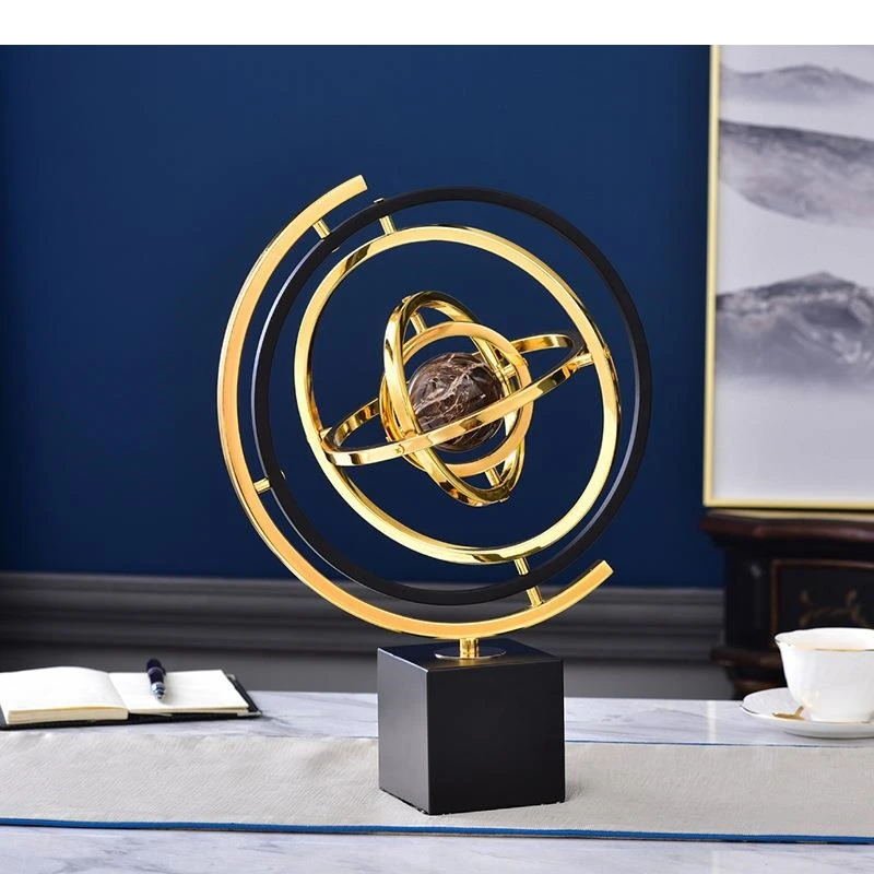 Nordic Metal Geometric Globe Crafts Living Room Office Decoration Round Rotating Luxury Modern Home Accessories