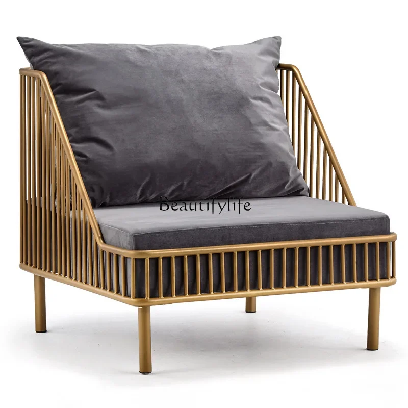 

88.Nordic wrought iron sofa single simple modern sitting area hotel homestay office sofa