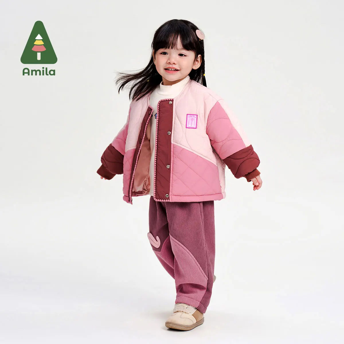 Amila Baby Trousers 2024 Winter New Style Boys And Girls Contrasting Color Plus Velvet Warm And Soft Children\'s Casual Pants