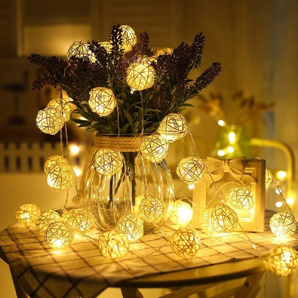 AC110-220V 20/40/100 leds Warm White Rattan Ball LED String Light Christmas Holiday Light For Navidad Wedding Party Decoration