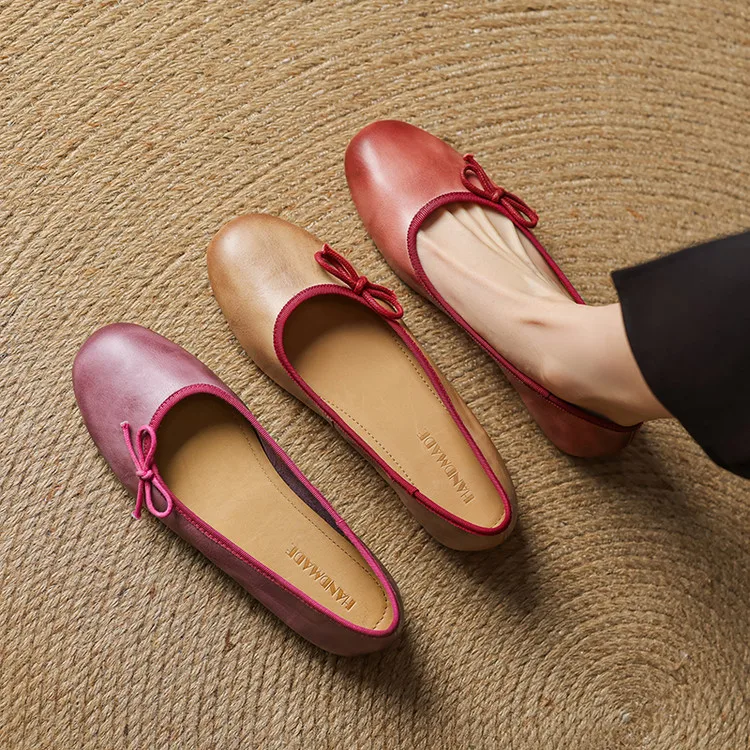 2025-printemps-nouvelles-femmes-ballerines-bout-rond-en-cuir-rose-creepers-sans-lacet-nœud-decor-espadrilles-abricot-chaussure-de-conduite-peu-profonde