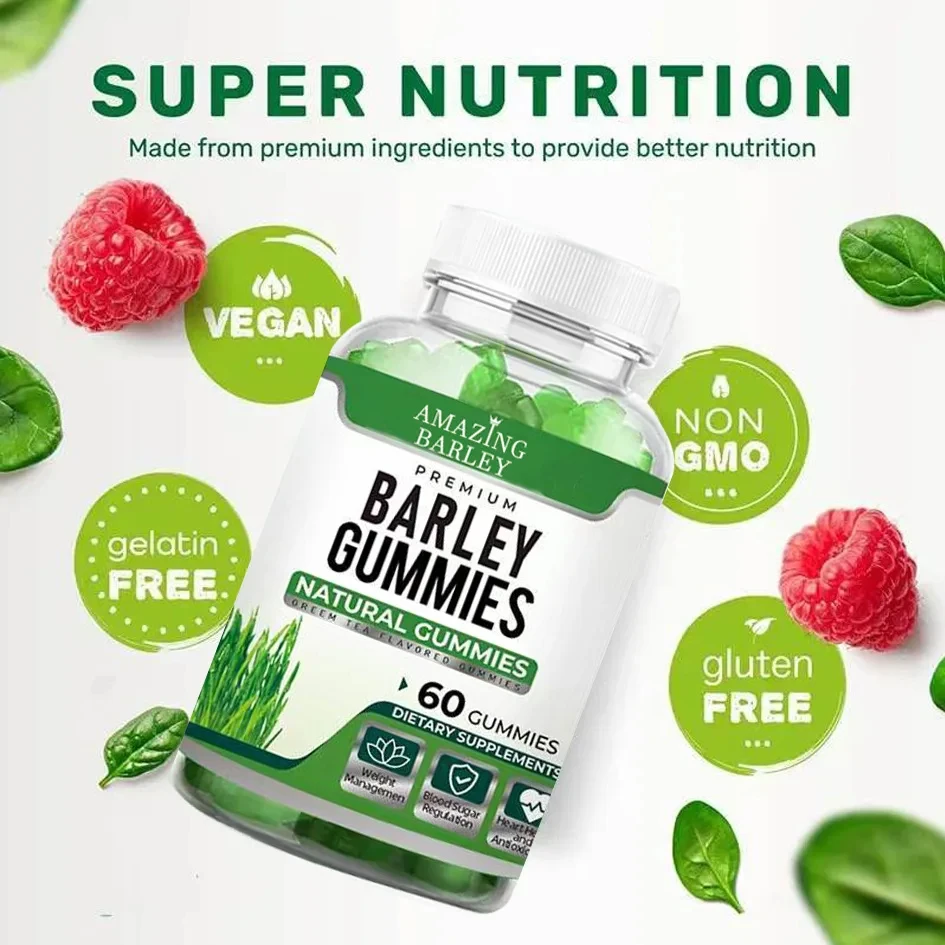 

Barley leaf gummies promote metabolism, increase energy, support heart health, and resist oxidation