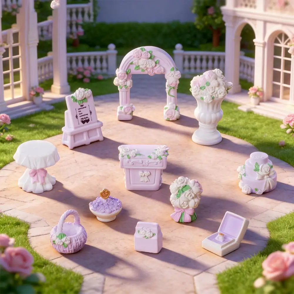 Desk Decoration Miniature Wedding Decorations Micro Landscape Wedding Ornaments Set with Arches Bouquets Cakes Ring 98
