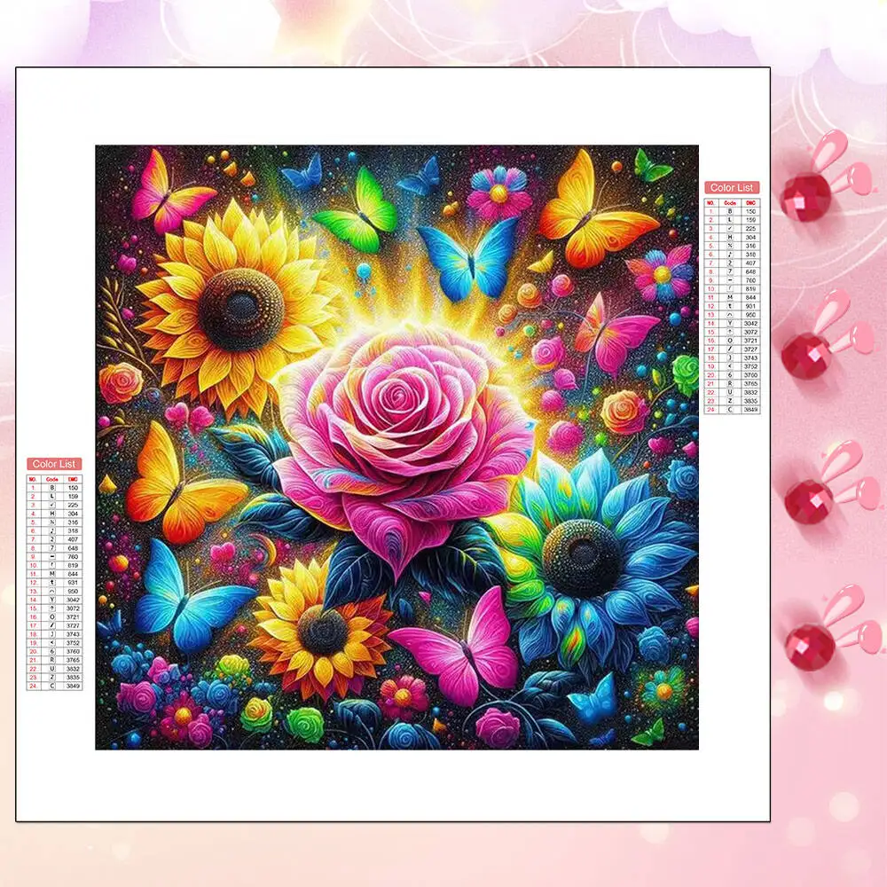 

HUACAN Набор алмазной живописи Роза Подсолнух Цветок Бабочка Животное Полный квадратный круглый Алмазная мозаика Домашняя гостиная Художественное ремесло