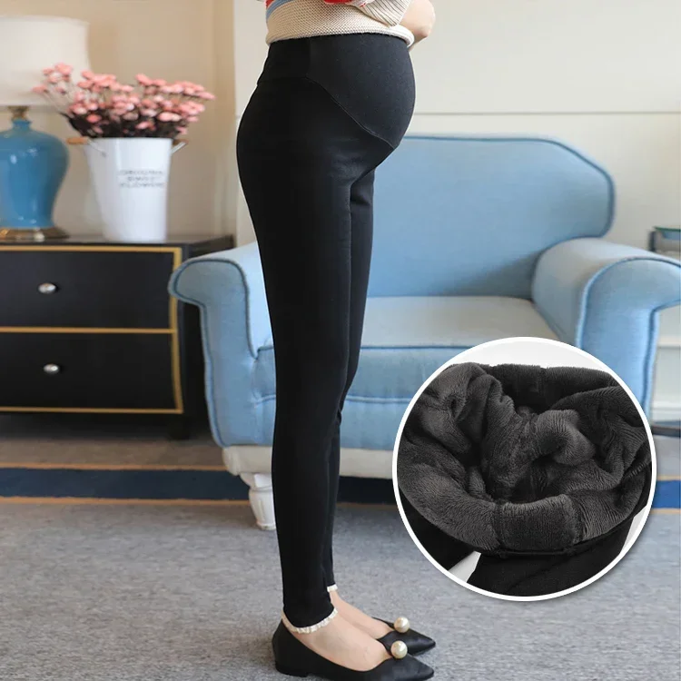 Autumn Winter Women\'s Clothing Maternity Clothes Pregnancy Leggings Thickened with Velvet Pregnant Women Trousers Warm Pants